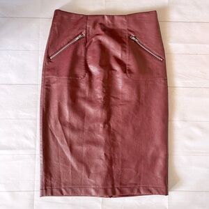Catherine Malandrino Burgundy Faux Leather Pencil Skirt